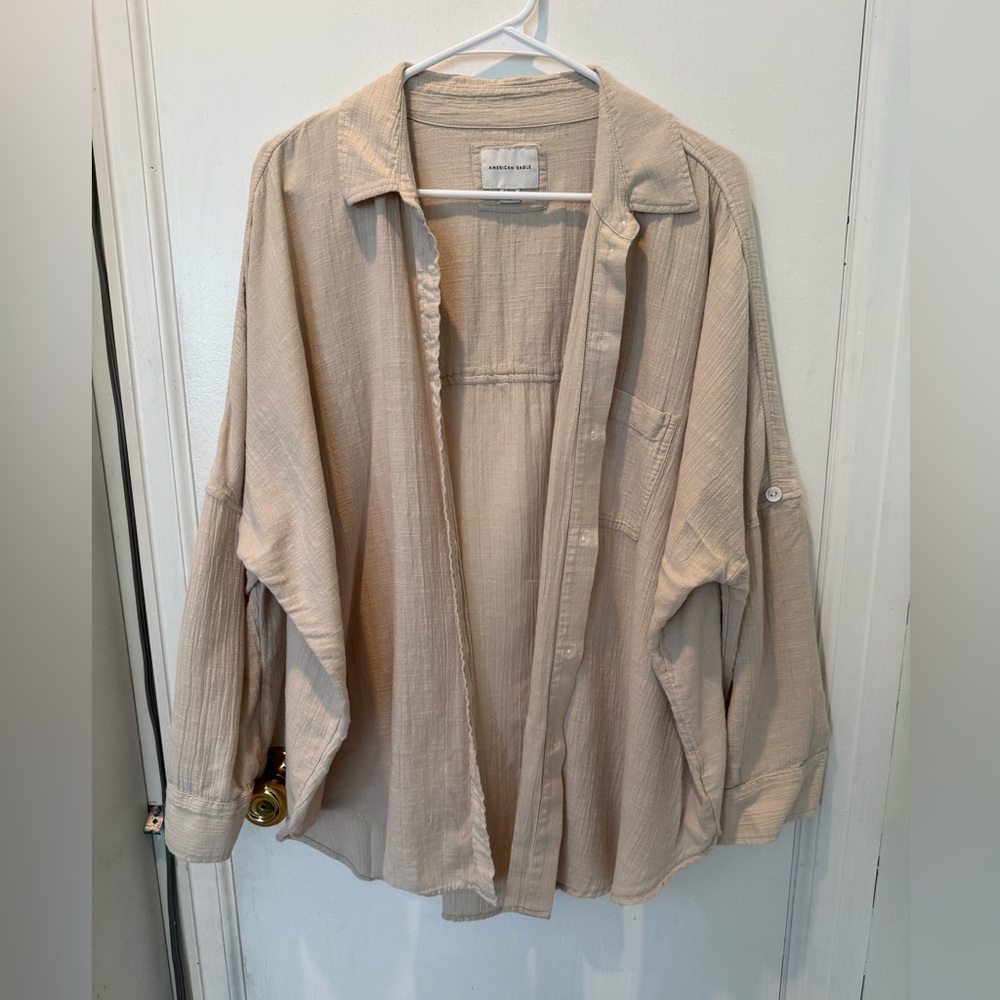 American Eagle Beige Day-Off Cover-Up Shirt